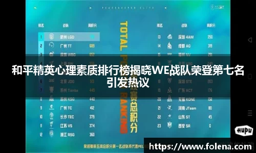 和平精英心理素质排行榜揭晓WE战队荣登第七名引发热议